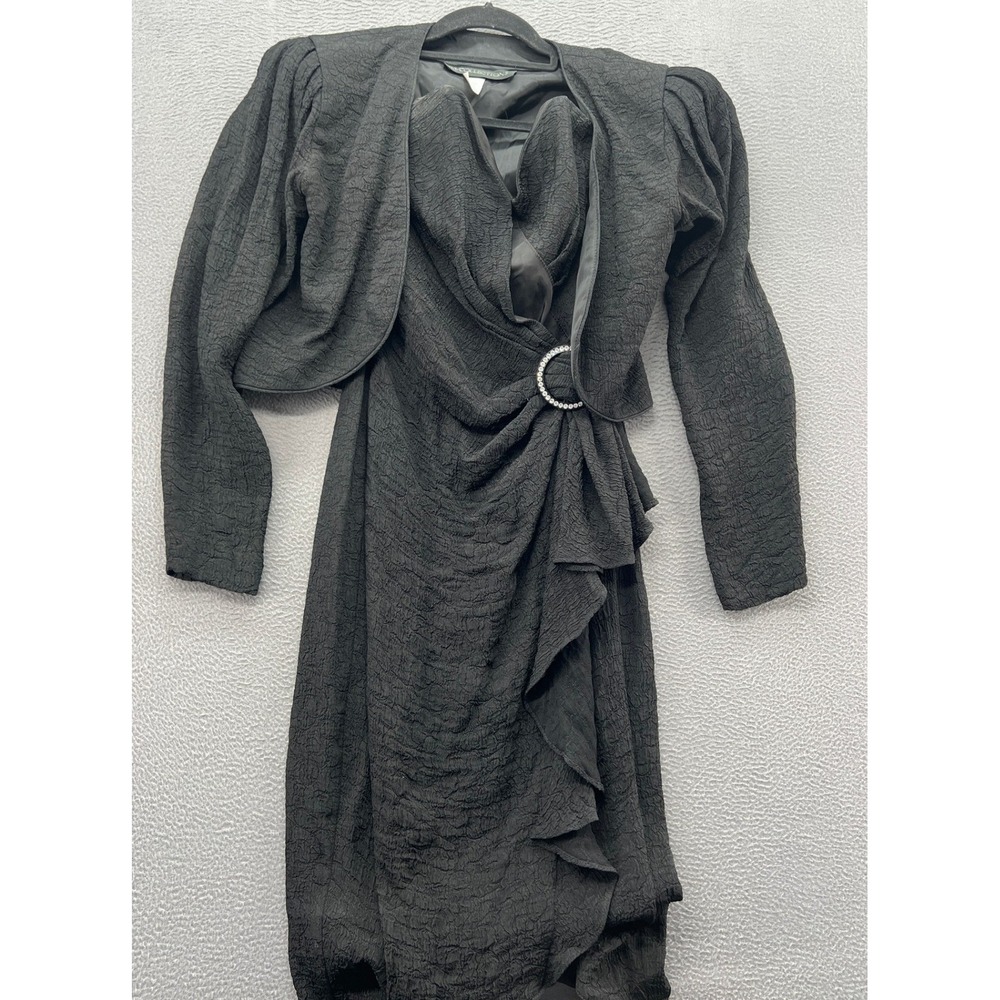 Vintage BB Collections Dress Set Womens 10 Crinkle Rhinestone Buckle Bolero